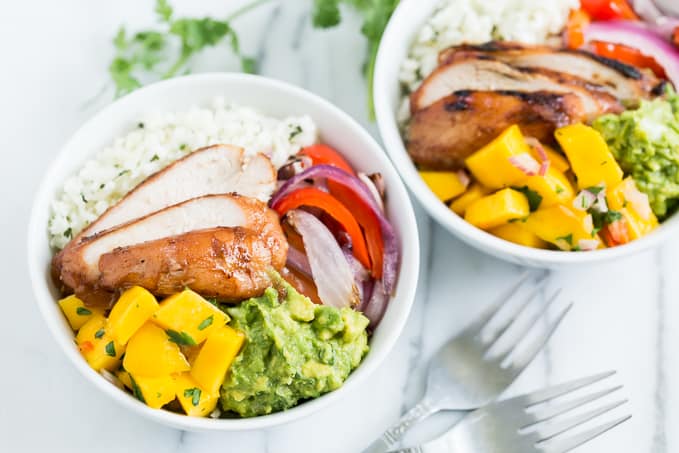 Minute Paleo Burrito Bowls with Sweet Champagne Mango Salsa